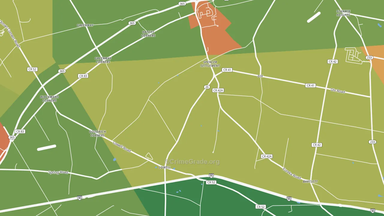 Spencer Settlement, NY Map of Robbery Rates
