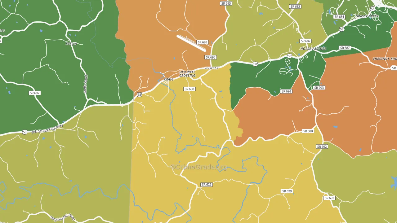 Spencer, VA Map of Robbery Rates