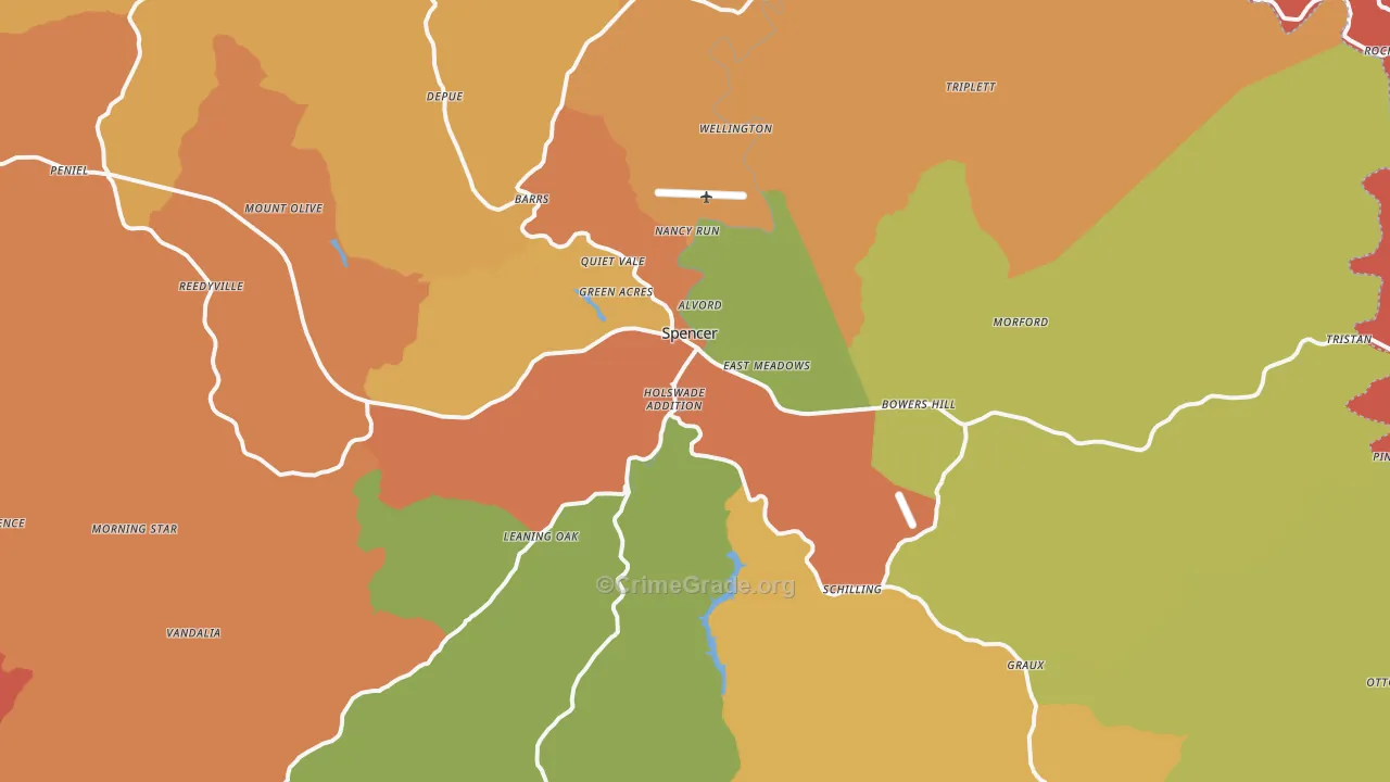 Spencer, WV Map of Robbery Rates