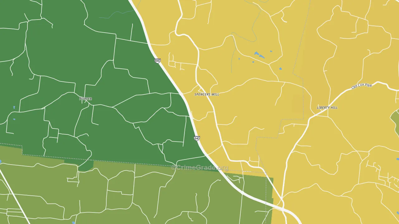 Spencers Mill, TN Map of Robbery Rates
