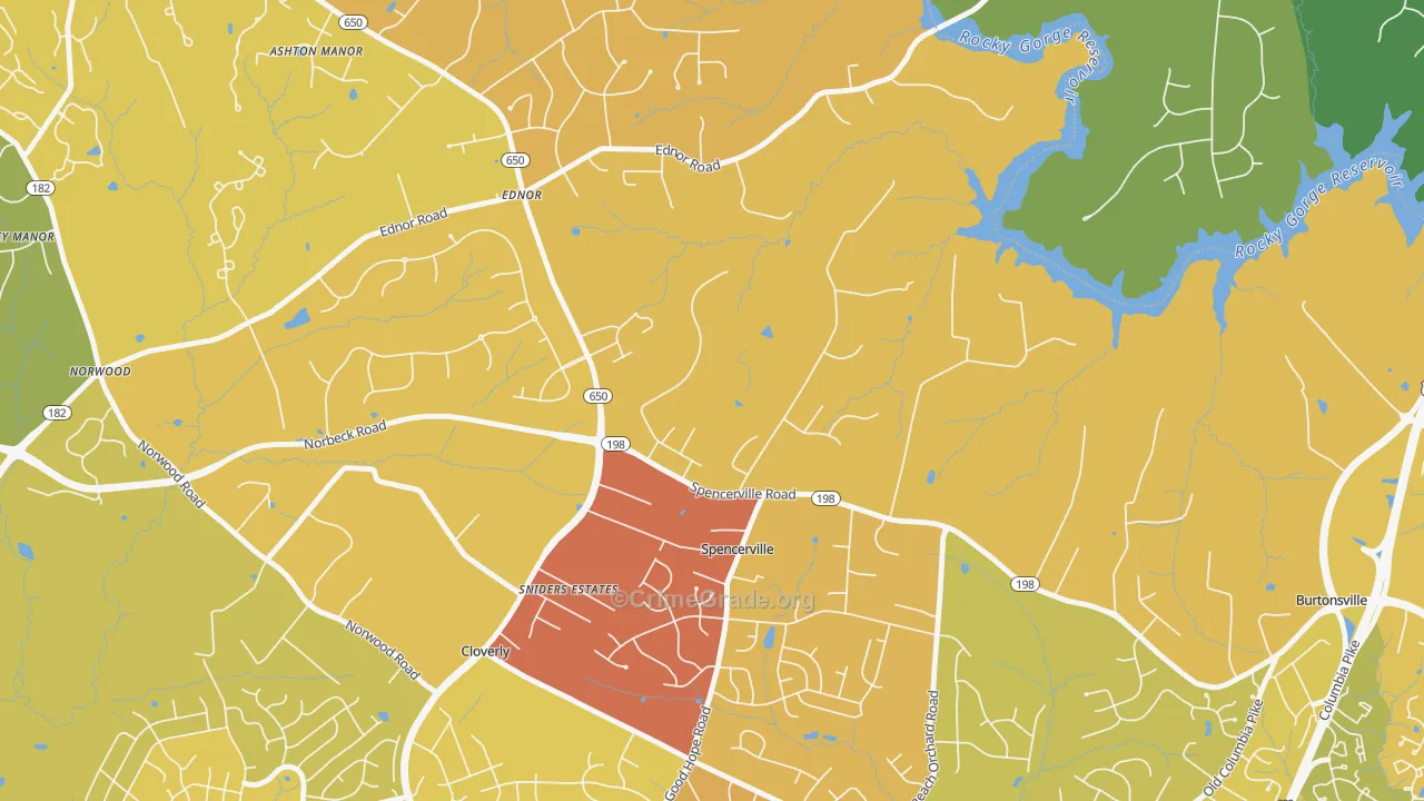 Spencerville, MD Map of Robbery Rates