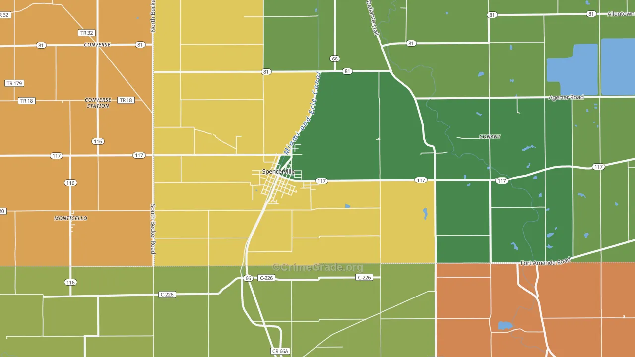 Spencerville, OH Map of Robbery Rates