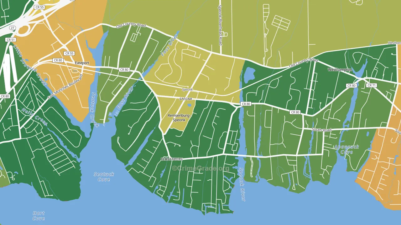 Speonk, NY Map of Robbery Rates