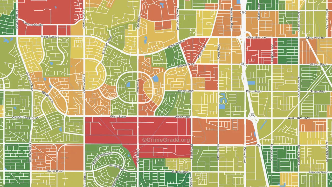 Spice Tract, Bakersfield, CA Map of Robbery Rates