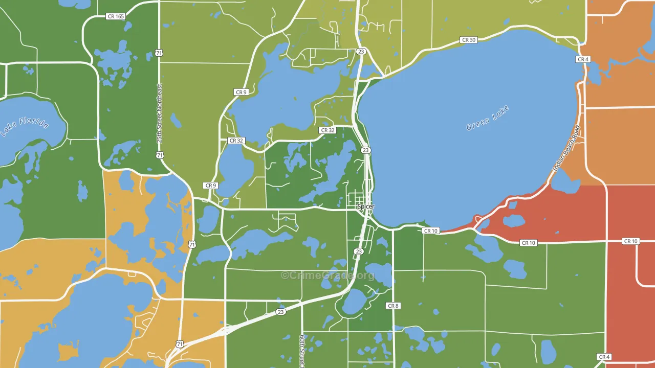Spicer, MN Map of Robbery Rates