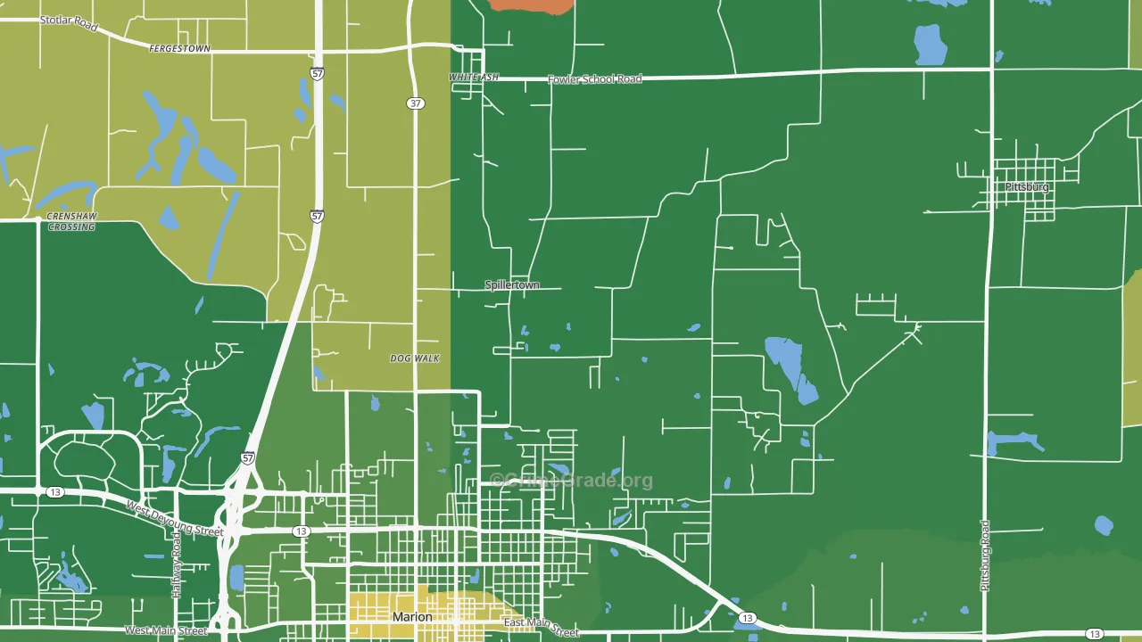 Spillertown, IL Map of Robbery Rates