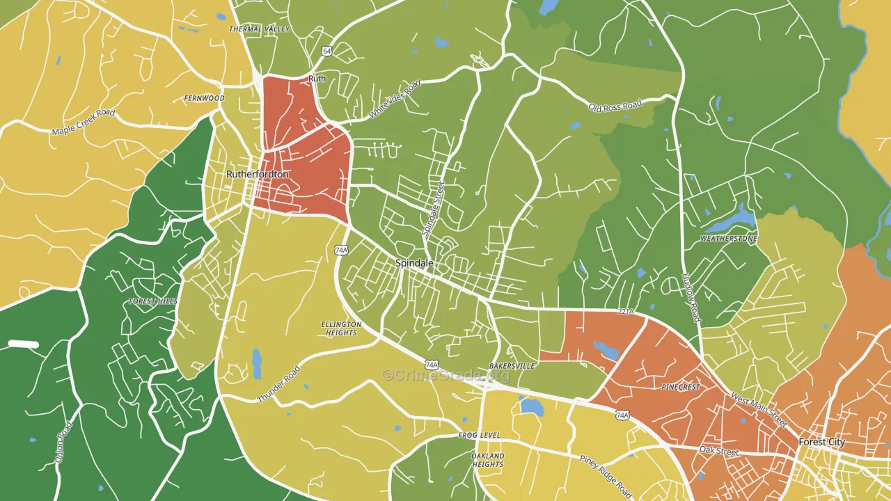 Spindale, NC Map of Robbery Rates
