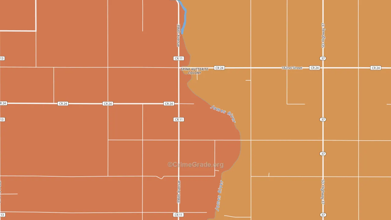 Spink Colony, SD Map of Robbery Rates