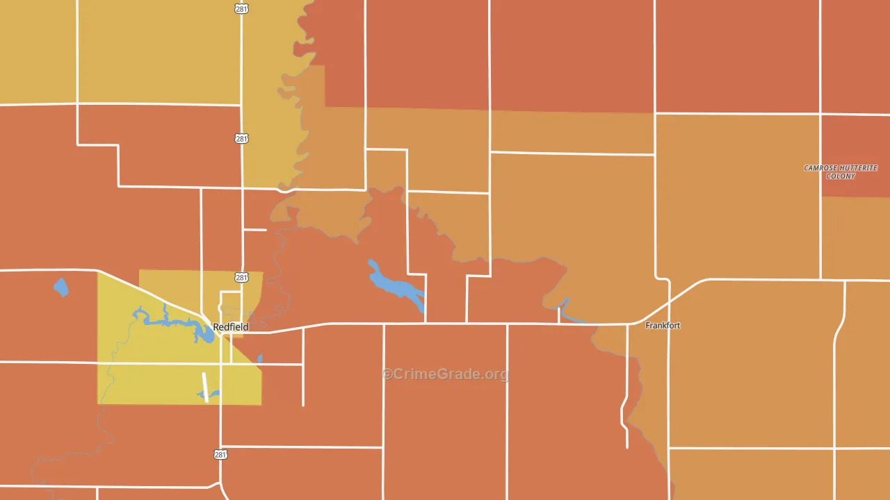 Spink County, SD Map of Robbery Rates