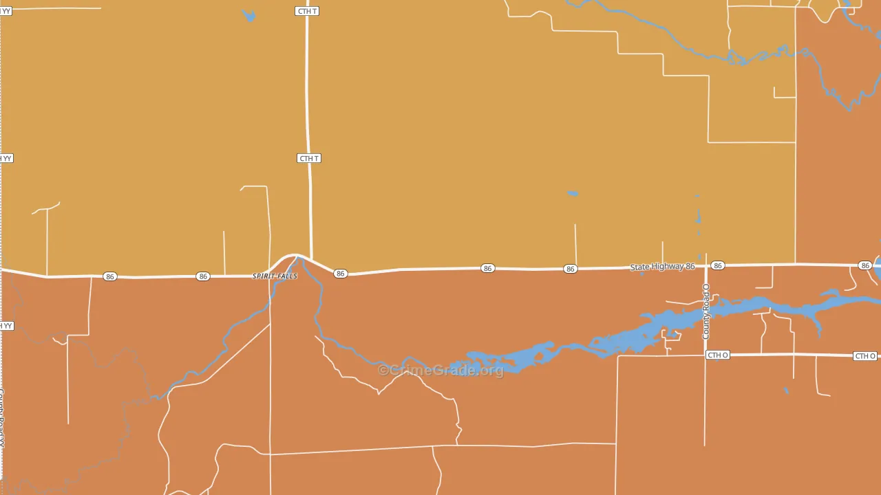 Spirit Falls, WI Map of Robbery Rates