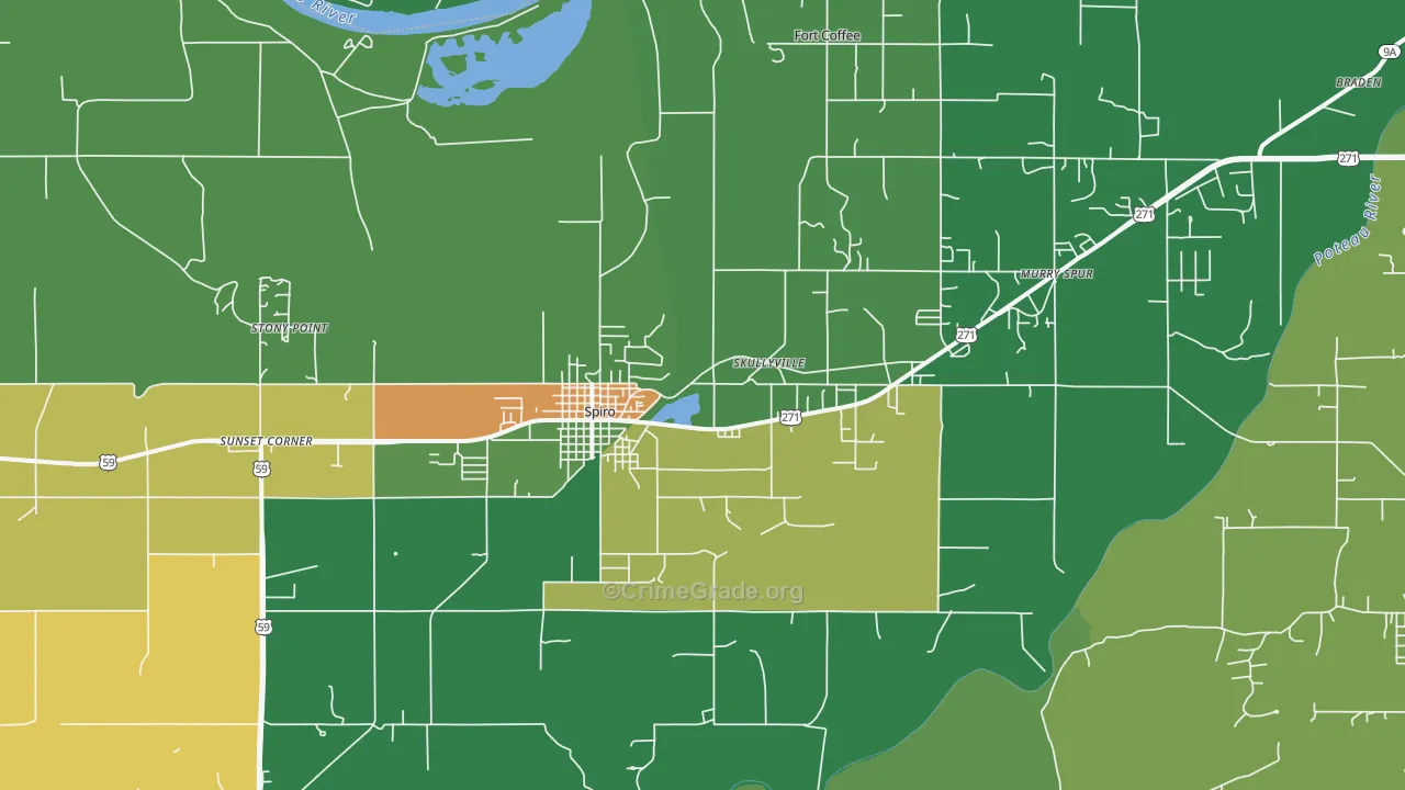 Spiro, OK Map of Robbery Rates
