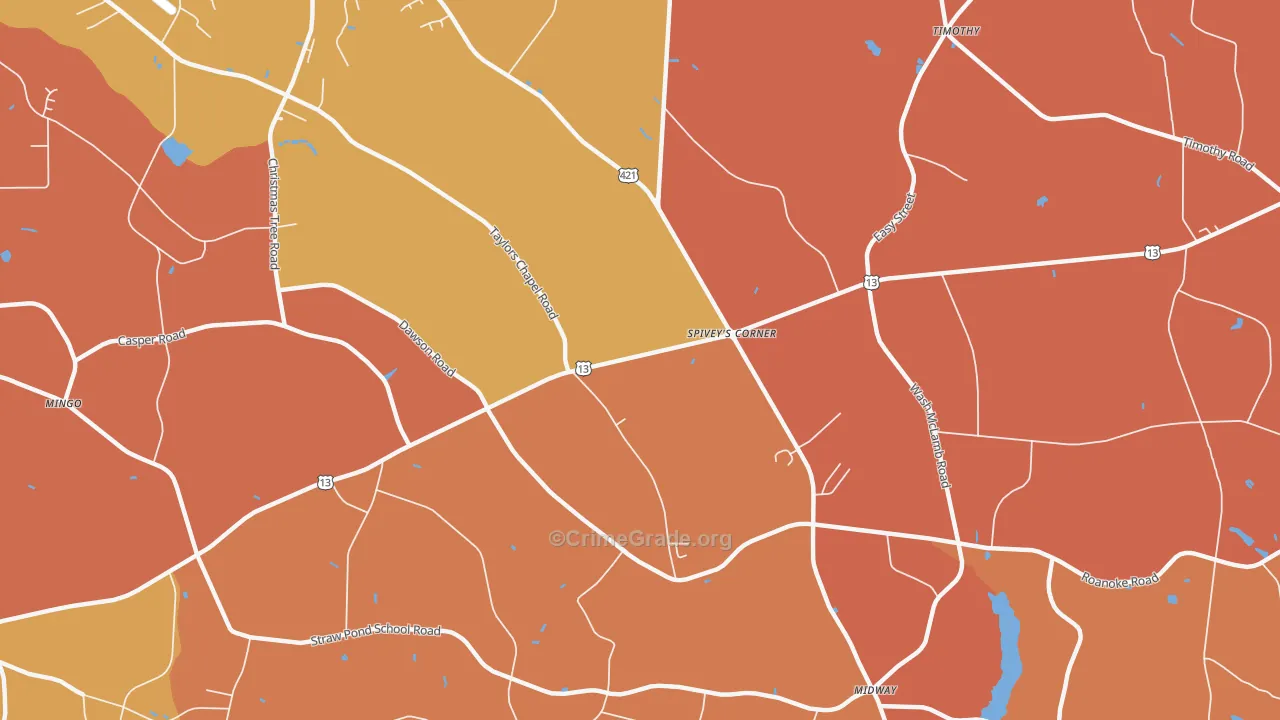 Spiveys Corner, NC Map of Robbery Rates