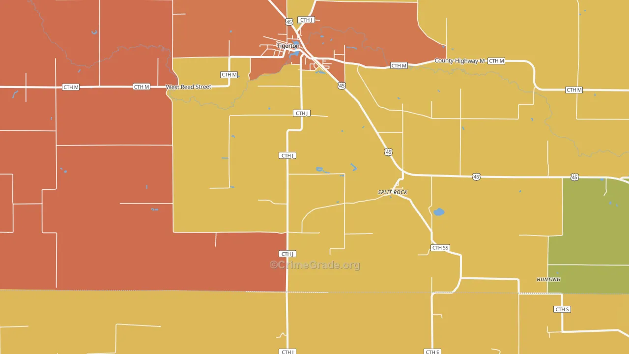 Split Rock, WI Map of Robbery Rates