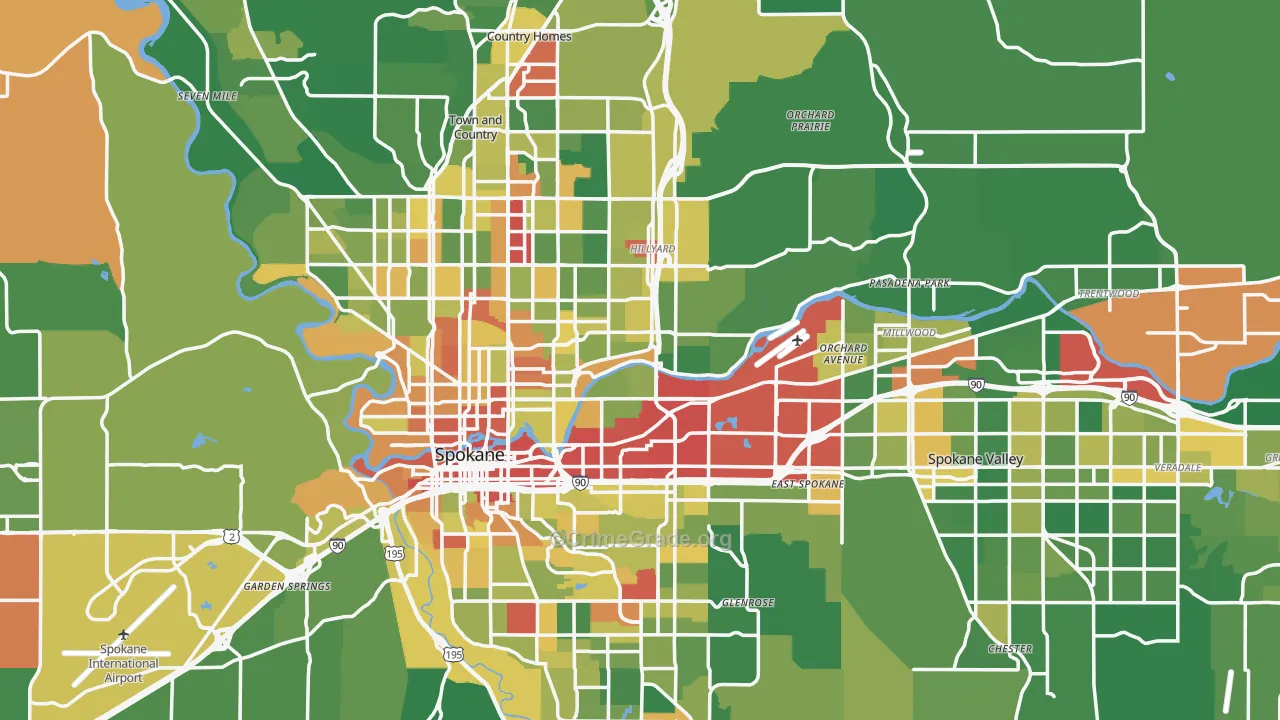 Spokane County, WA Map of Robbery Rates