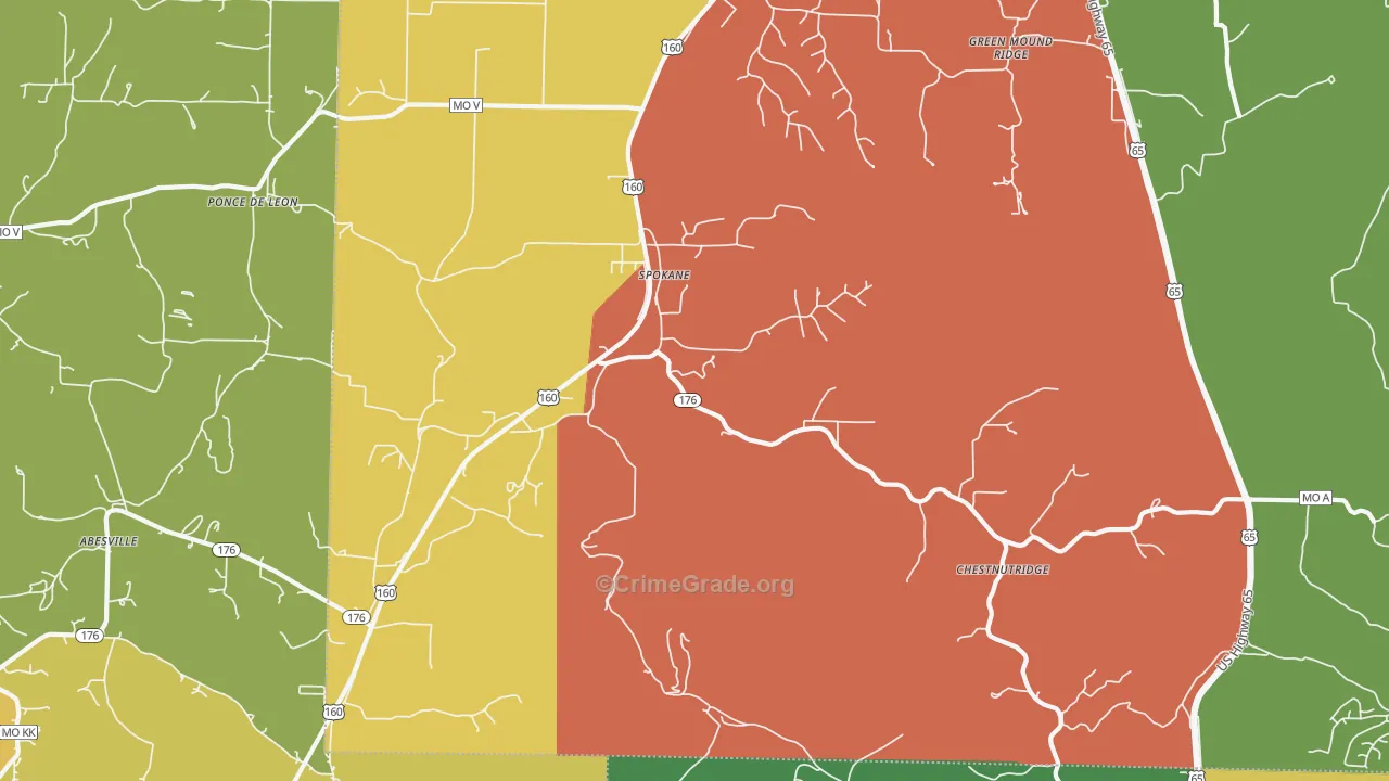 Spokane, MO Map of Robbery Rates