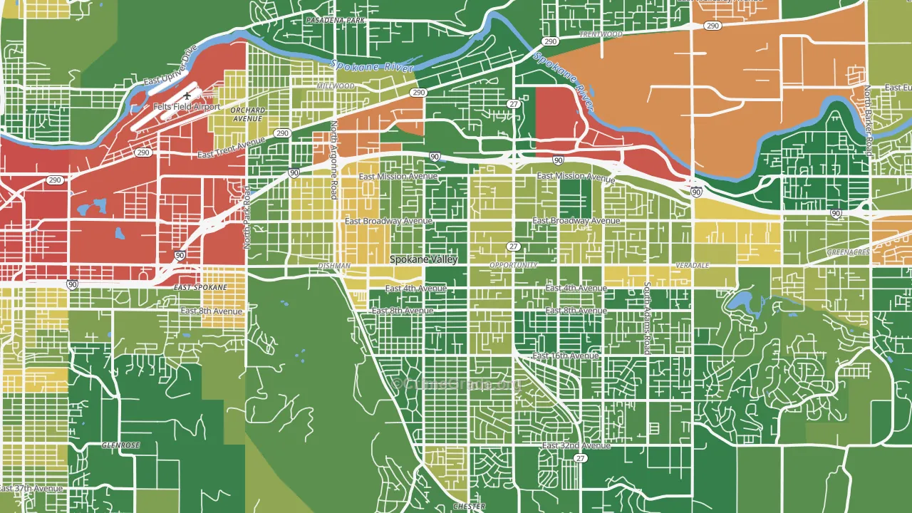 Spokane Valley, WA Map of Robbery Rates