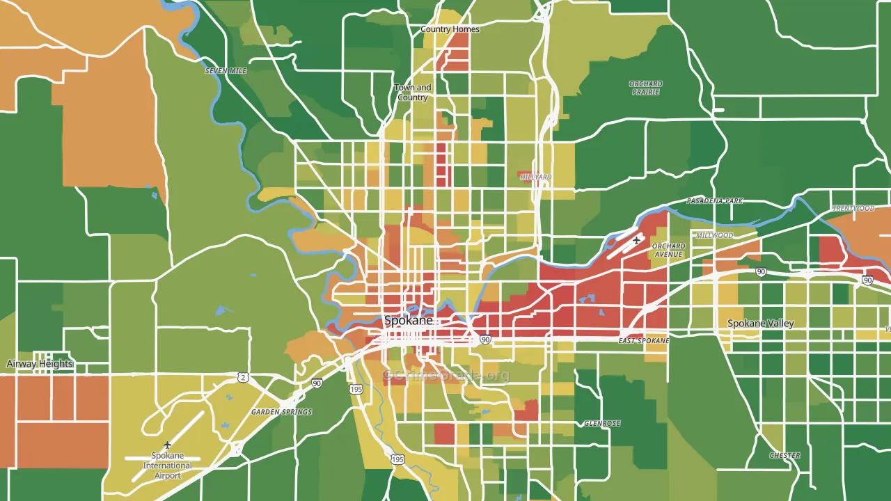 Spokane, WA Map of Robbery Rates