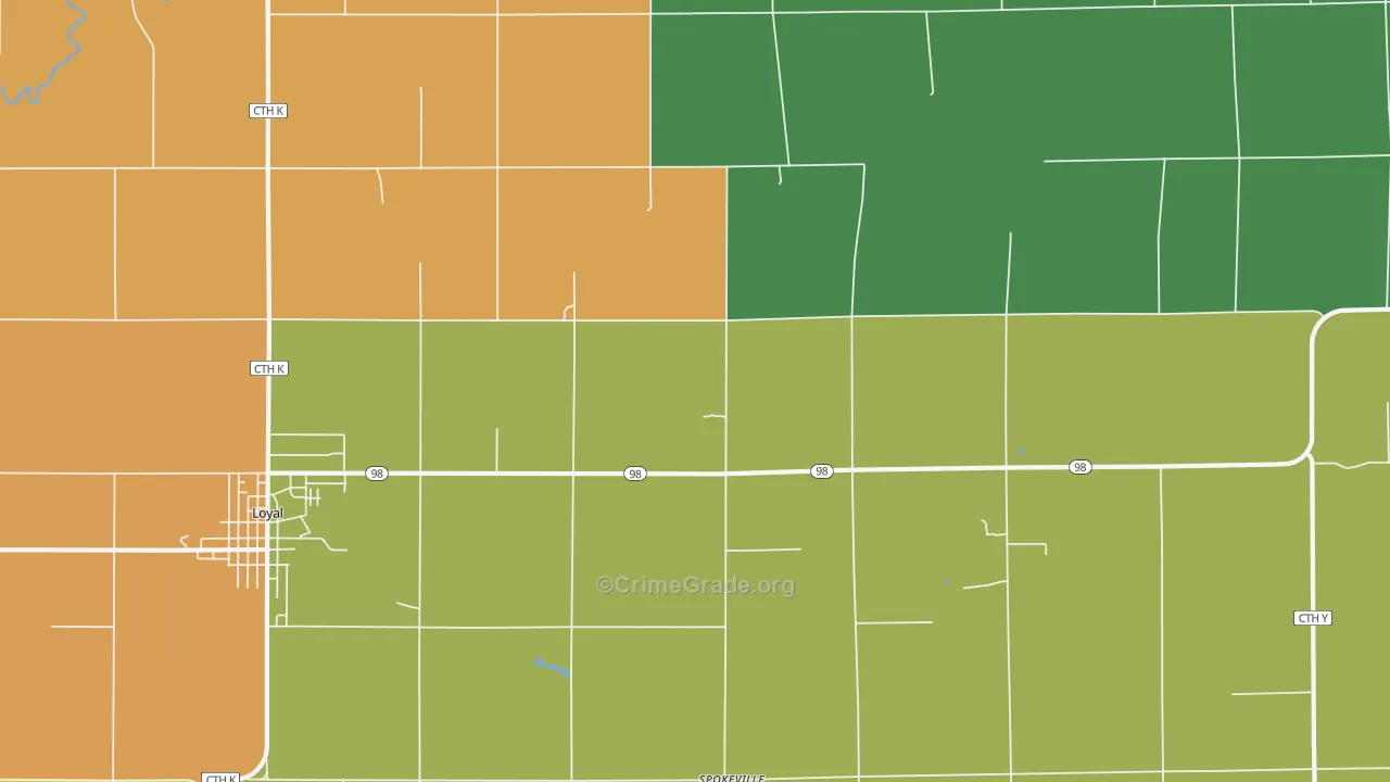 Spokeville, WI Map of Robbery Rates