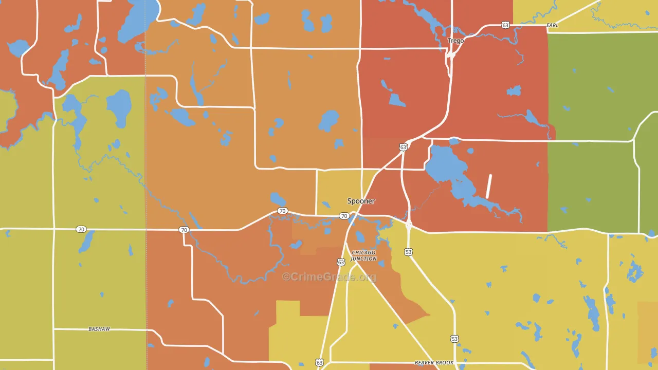 Spooner, WI Map of Robbery Rates