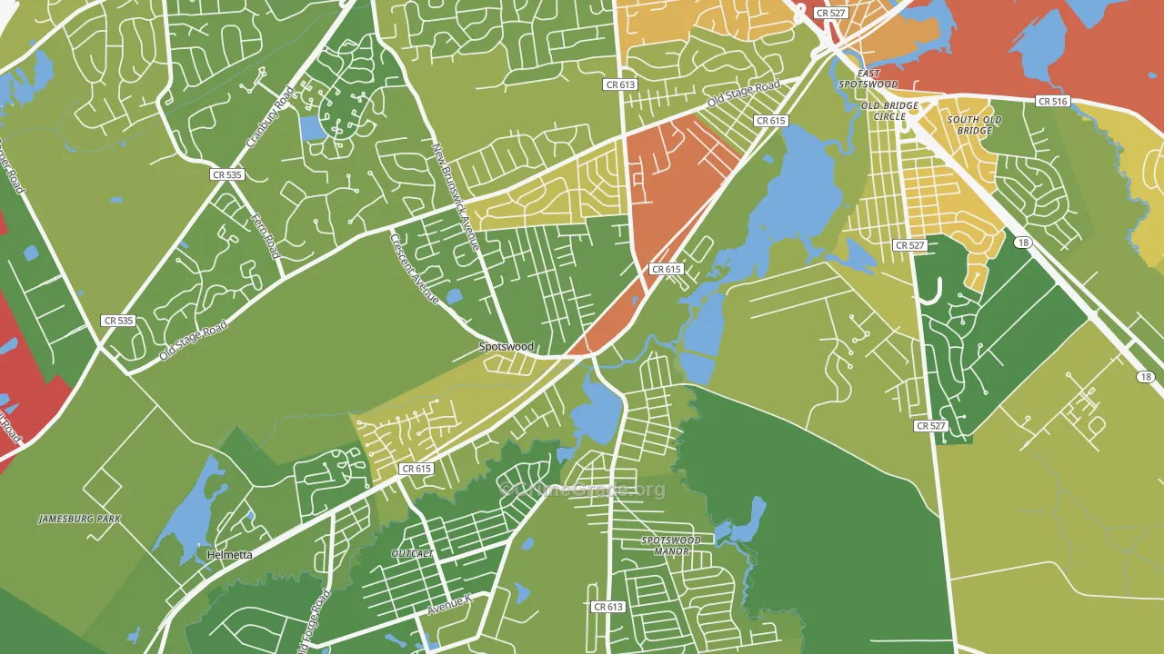Spotswood, NJ Map of Robbery Rates