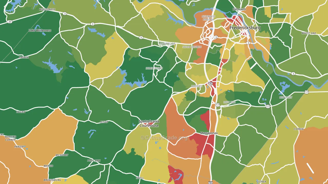 Spotsylvania County, VA Map of Robbery Rates