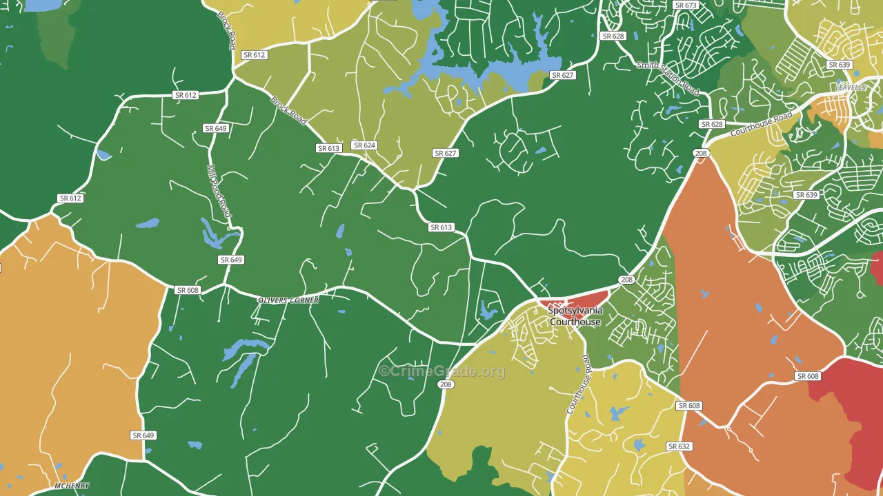 Spotsylvania Courthouse, VA Map of Robbery Rates
