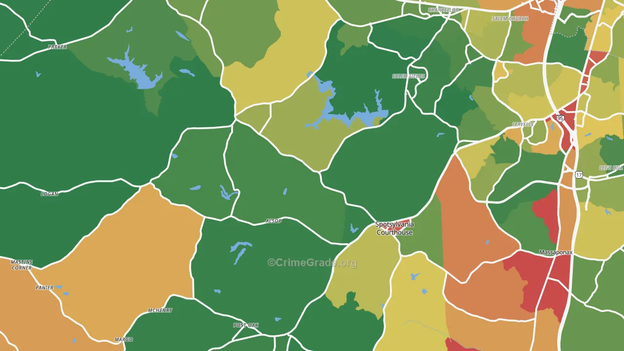 Spotsylvania, VA Map of Robbery Rates