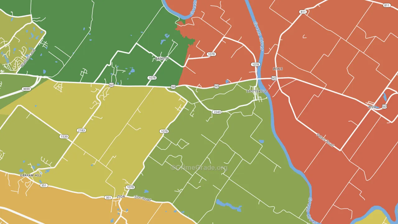 Spottsville, KY Map of Robbery Rates