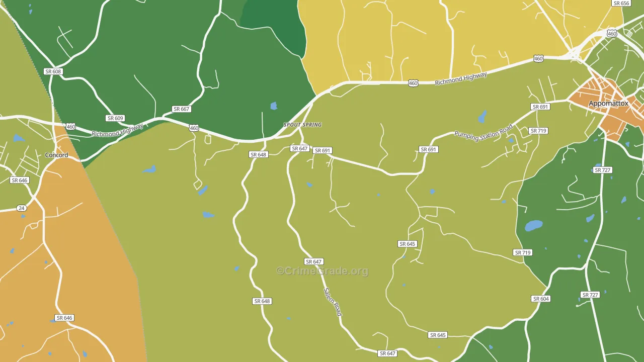 Spout Spring, VA Map of Robbery Rates