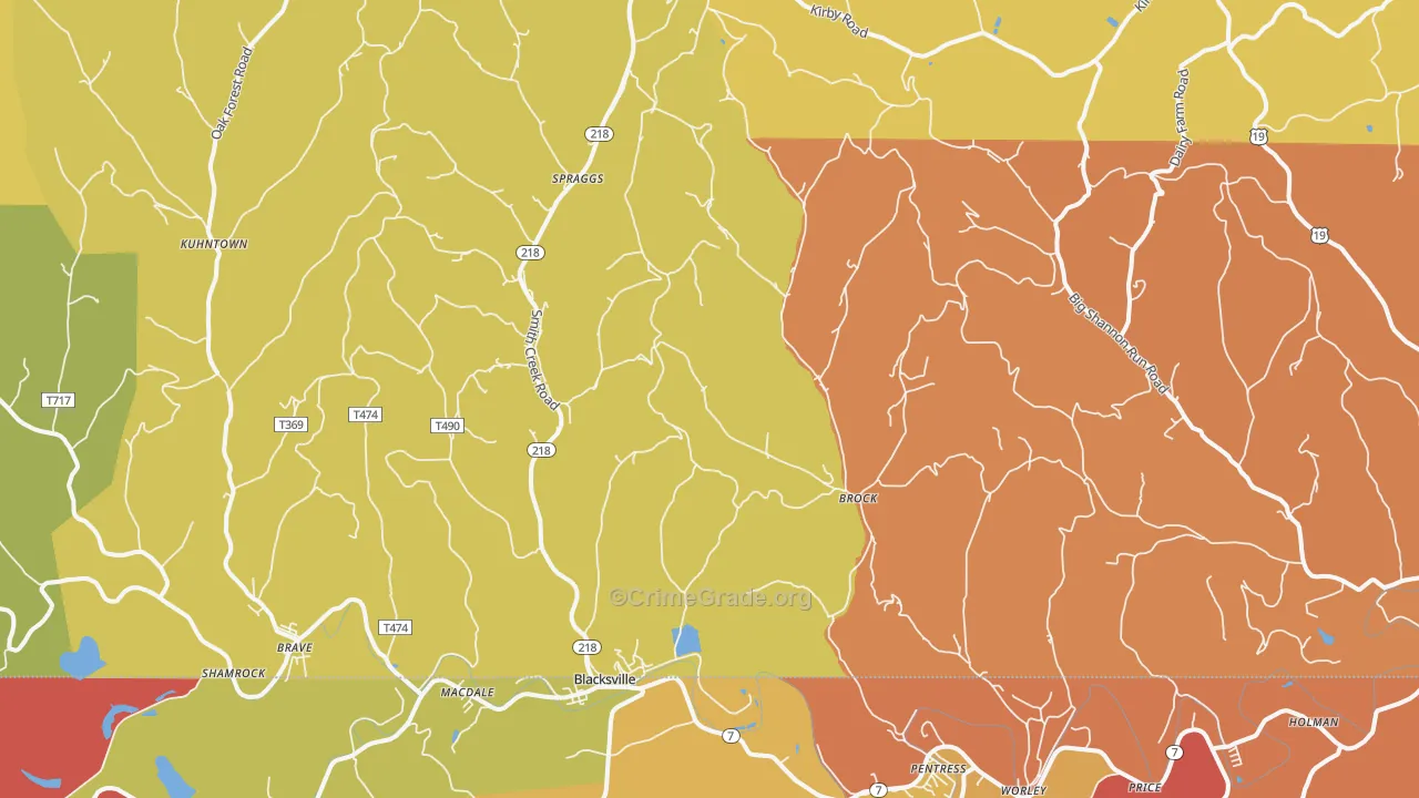 Spraggs, PA Map of Robbery Rates