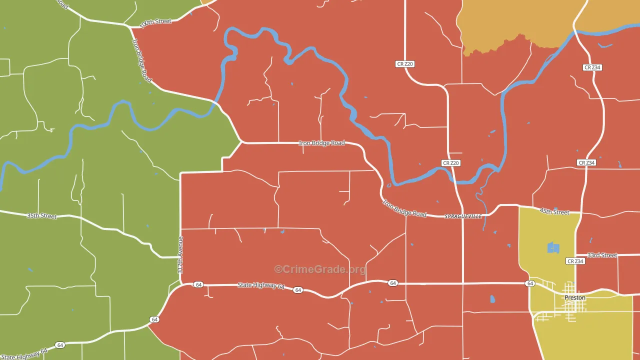 Spragueville, IA Map of Robbery Rates