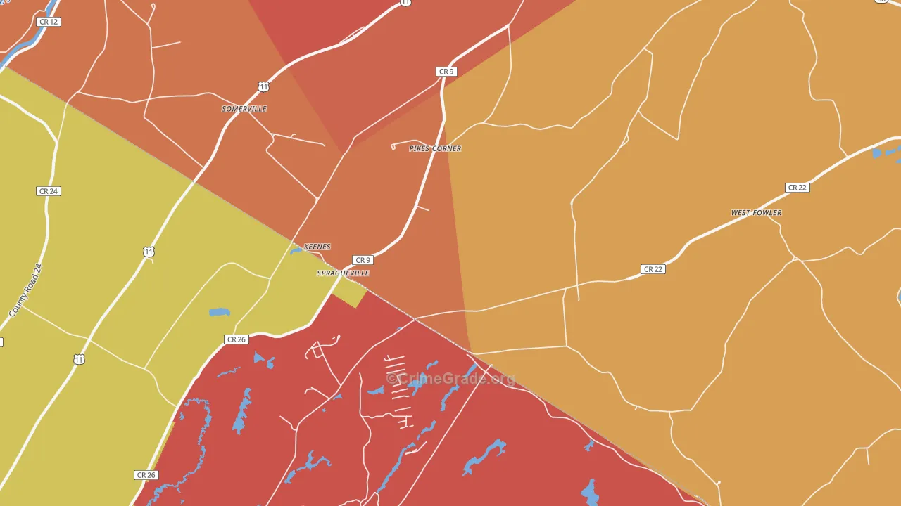 Spragueville, NY Map of Robbery Rates