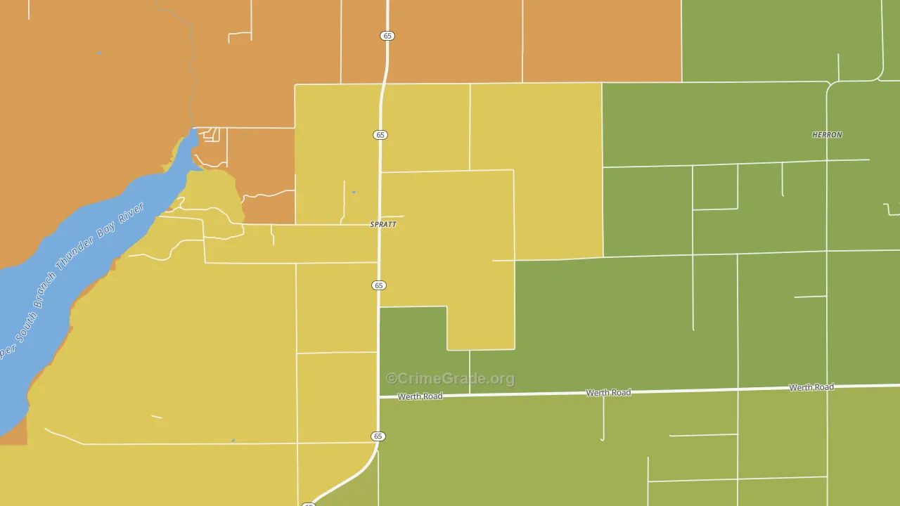 Spratt, MI Map of Robbery Rates
