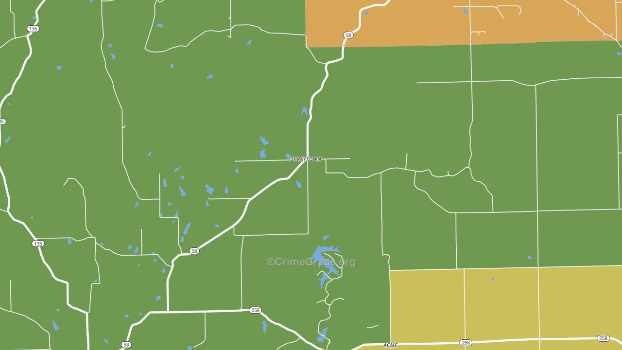 Spraytown, IN Map of Robbery Rates
