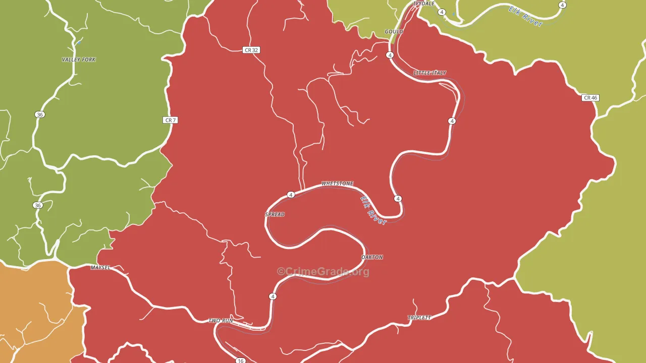 Spread, WV Map of Robbery Rates