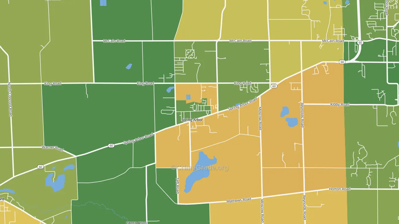 Spring Arbor, MI Map of Robbery Rates