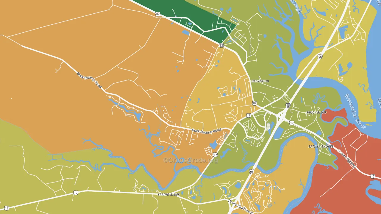 Spring Bluff, GA Map of Robbery Rates