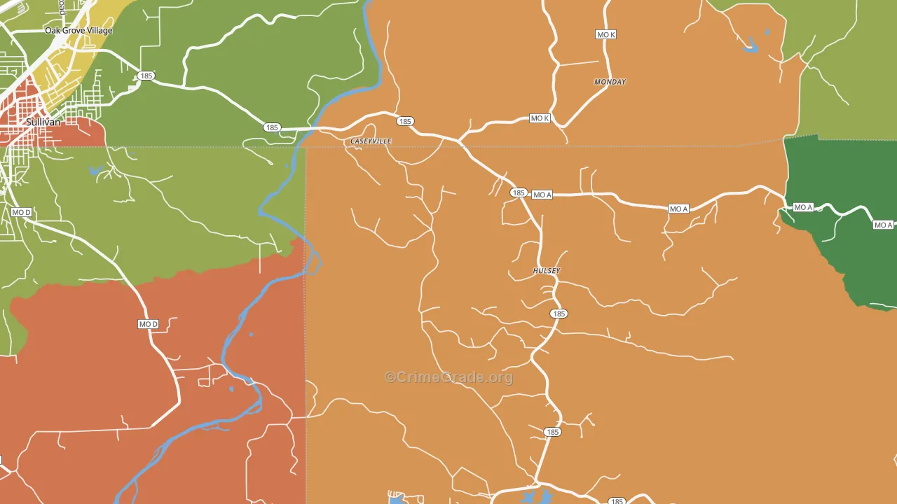 Spring Bluff, MO Map of Robbery Rates