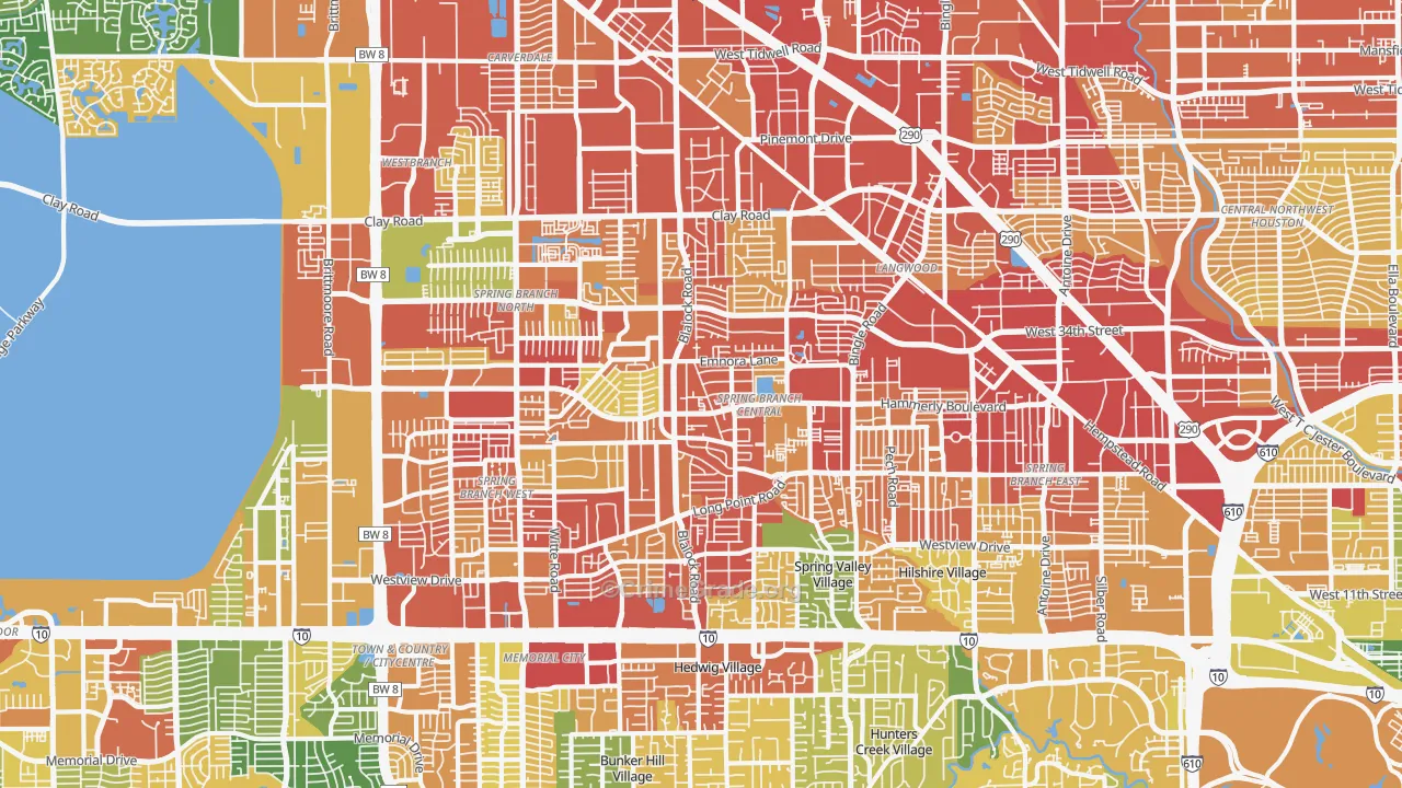 Spring Branch, Houston, TX Map of Robbery Rates