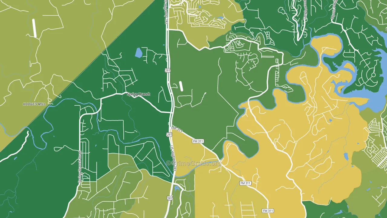 Spring Branch, TX Map of Robbery Rates