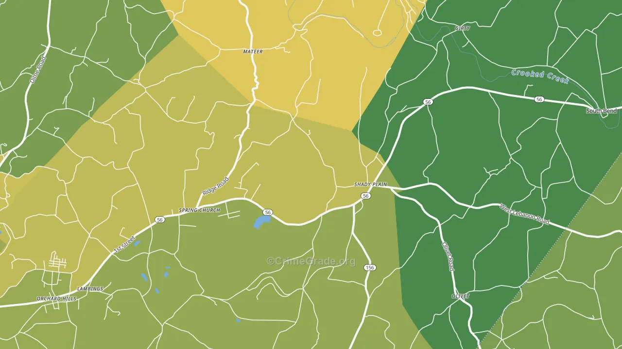 Spring Church, PA Map of Robbery Rates