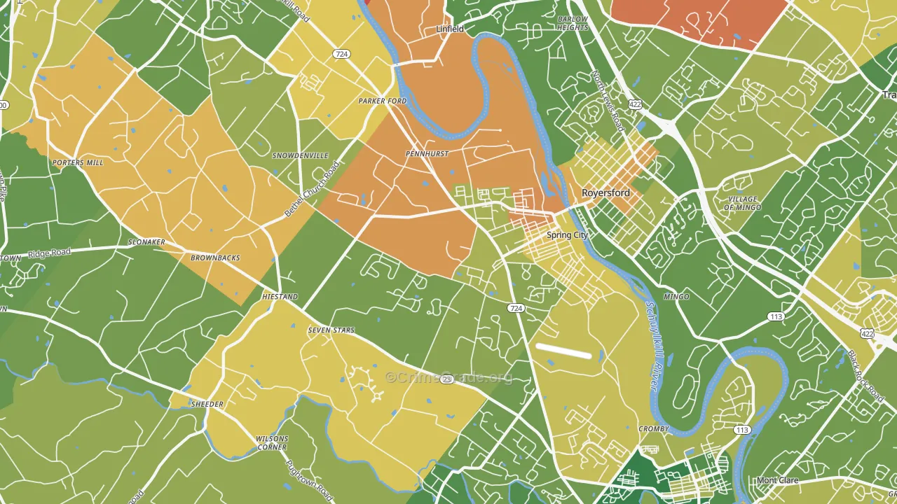 Spring City, PA Map of Robbery Rates
