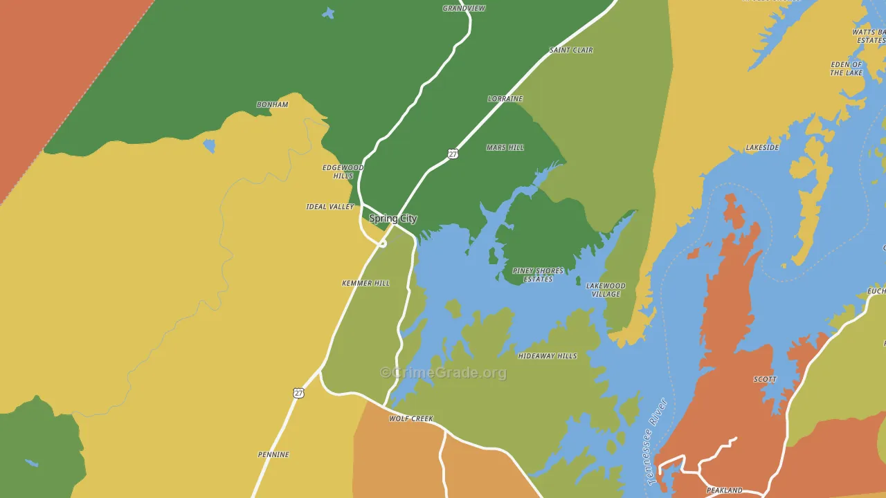 Spring City, TN Map of Robbery Rates
