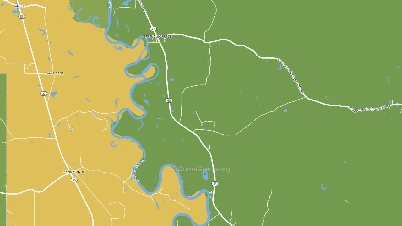 Spring Cottage, MS Map of Robbery Rates