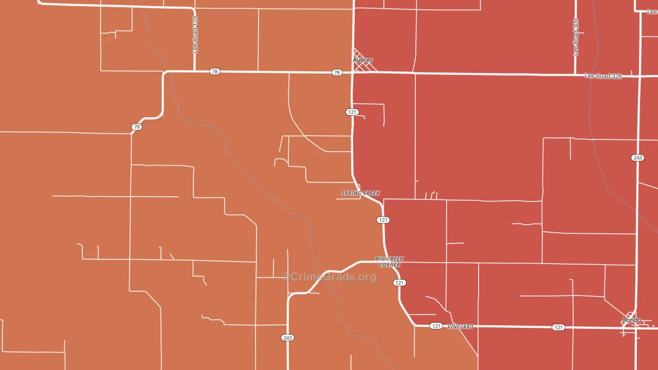 Spring Creek, AR Map of Robbery Rates