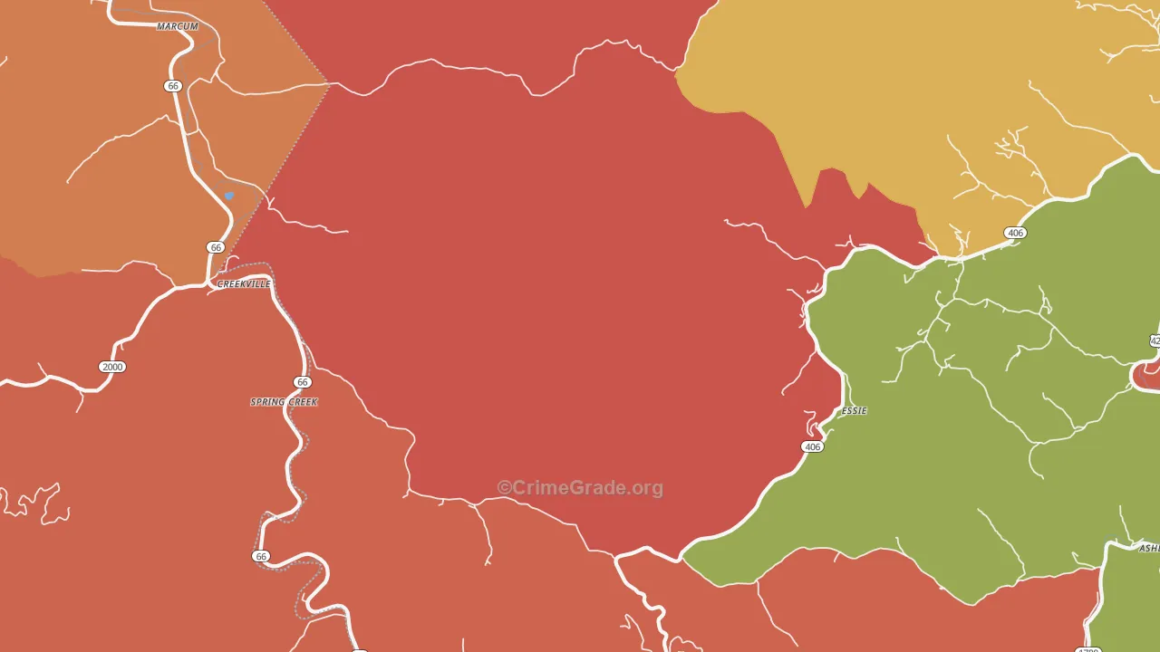 Spring Creek, KY Map of Robbery Rates