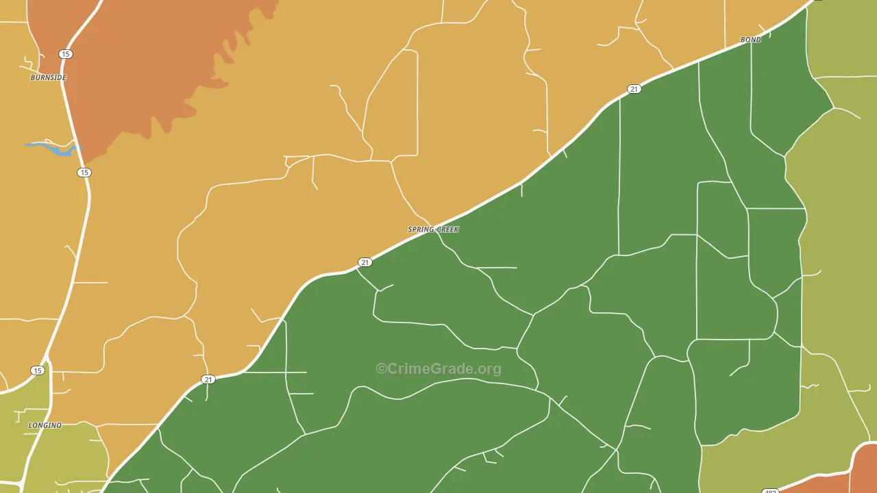 Spring Creek, MS Map of Robbery Rates