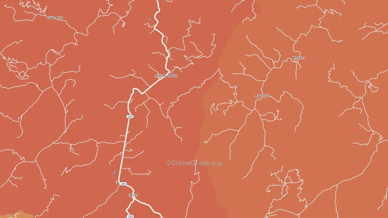 Spring Creek, NC Map of Robbery Rates