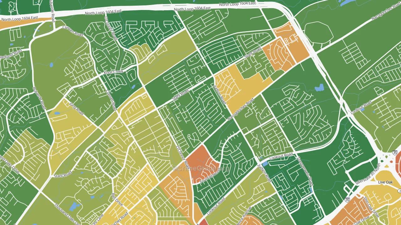 Spring Creek, San Antonio, TX Map of Robbery Rates