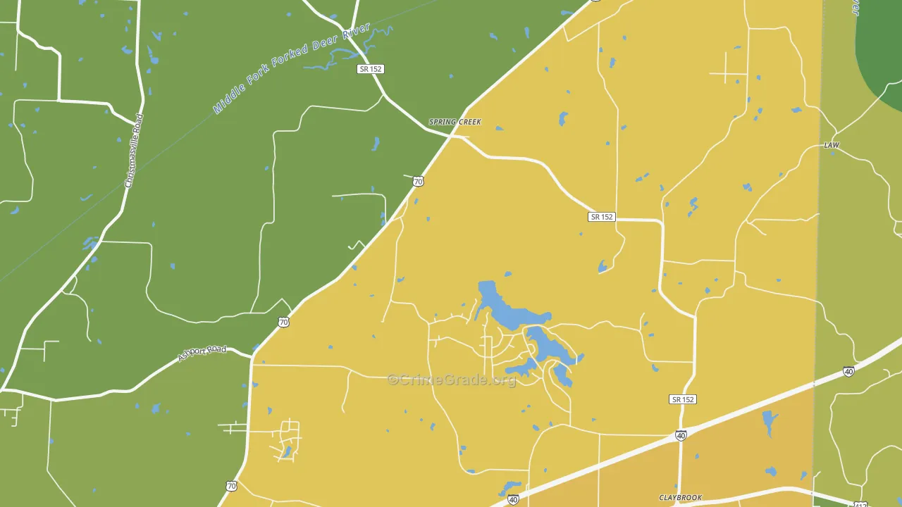 Spring Creek, TN Map of Robbery Rates
